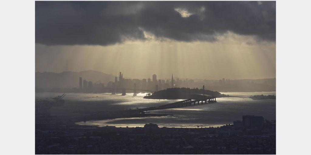 san francisco bay area in dramatic light before storm