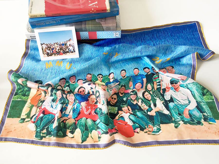 team printed silk scarf with original photo