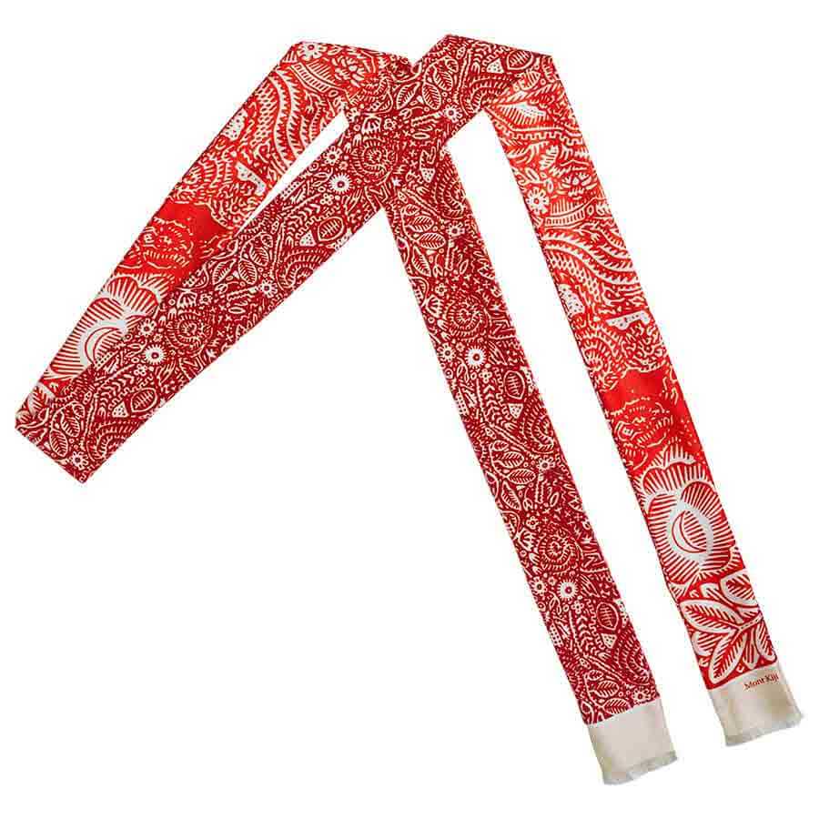 red arabesque bi-color skinny long silk twill scarf