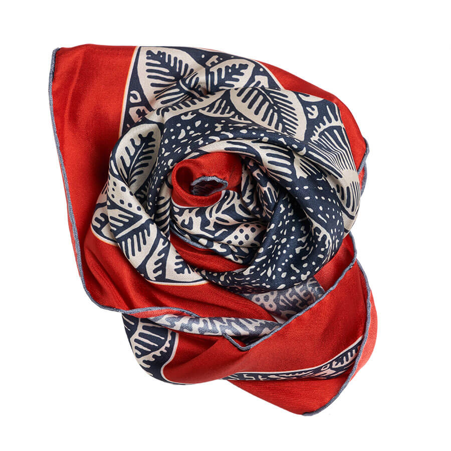 neighbor printed navy and red silk scarf bundle