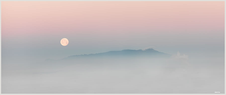 photo of subtle mountain and moon printed on silk