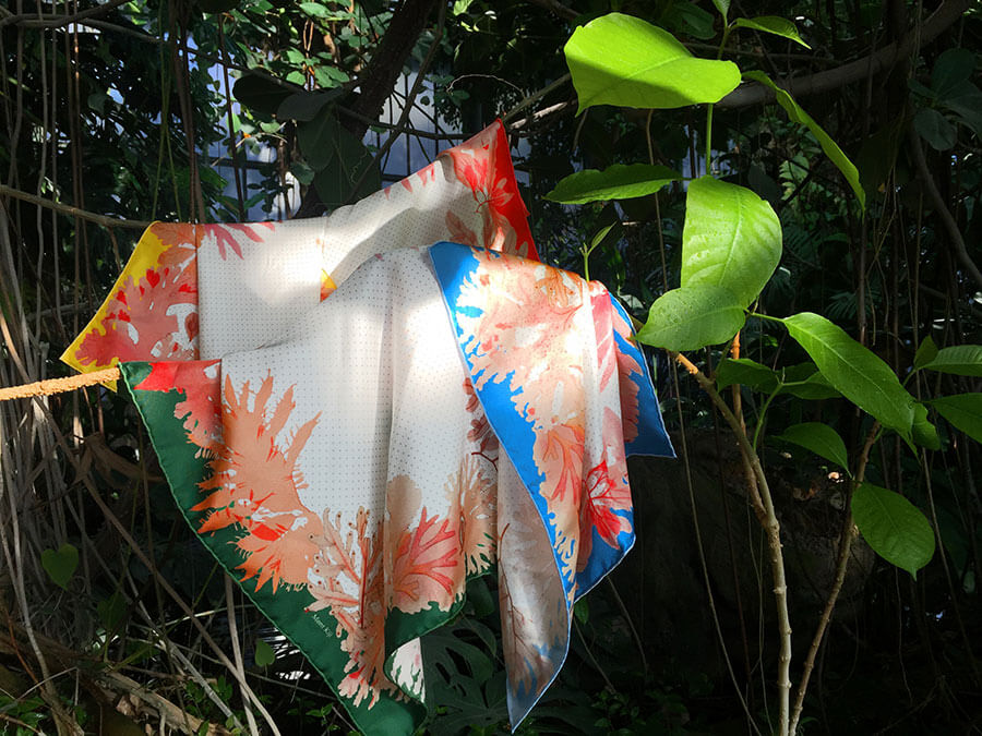 algae boarder printed small scarves with leaves