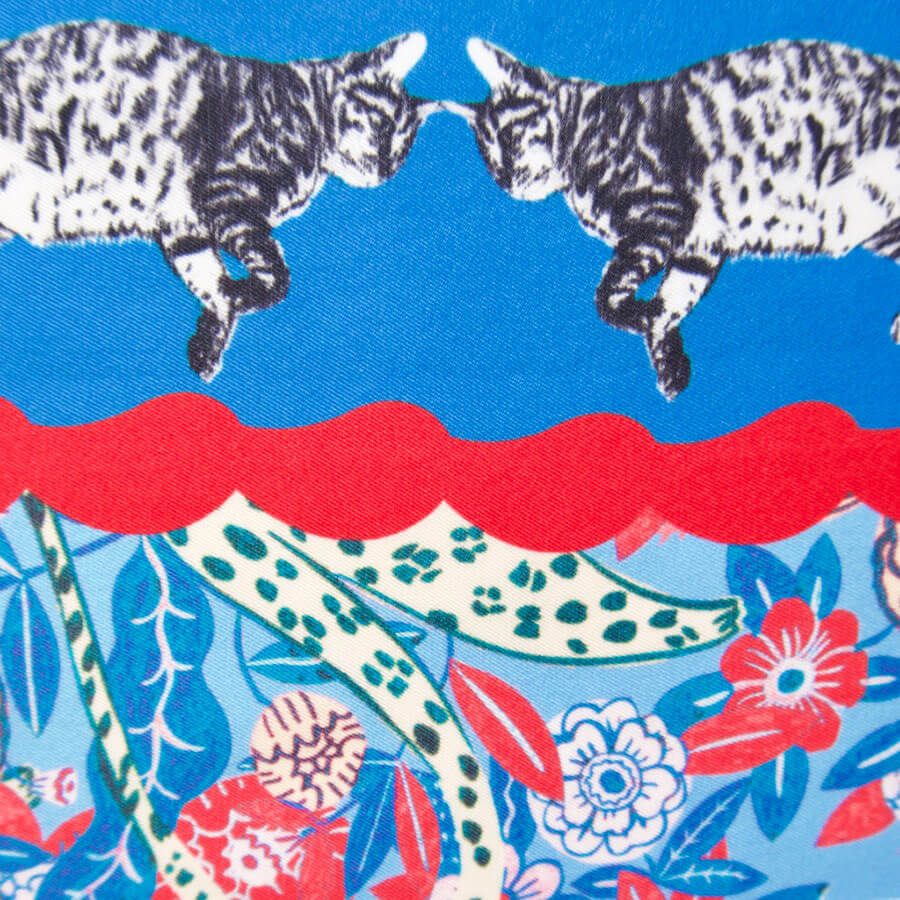 area of two cats of montresor blue silk scarf