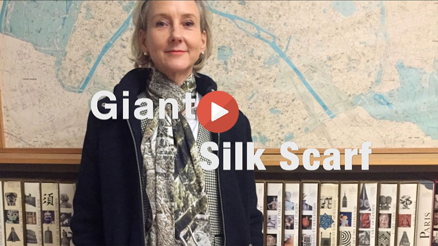 a woman with branch printed custom made giant silk scarf
