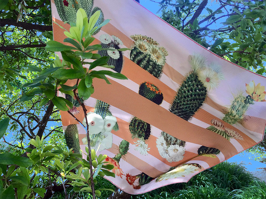 cactus printed big pink and sand silk scarf with trees