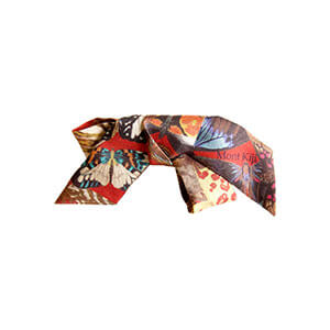 butterfly printed small red silk bow broach
