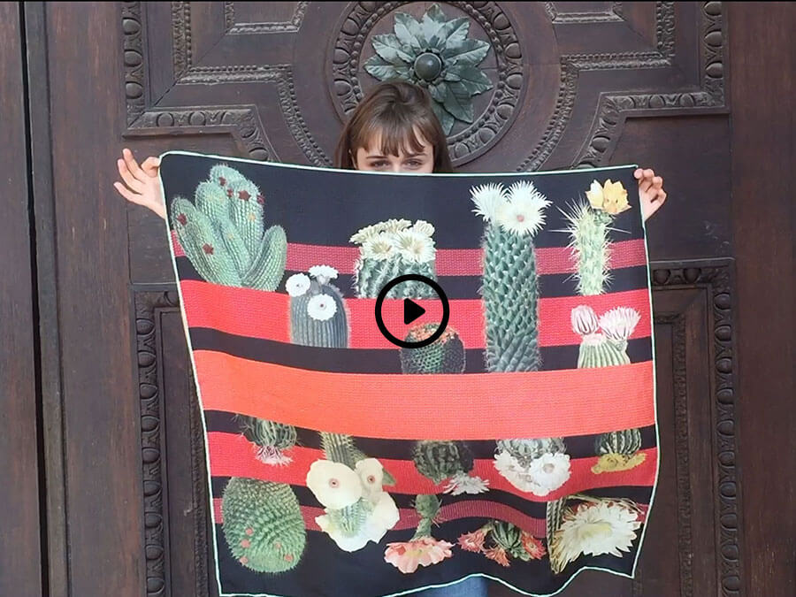 woman behind the cactus printed silk scarf