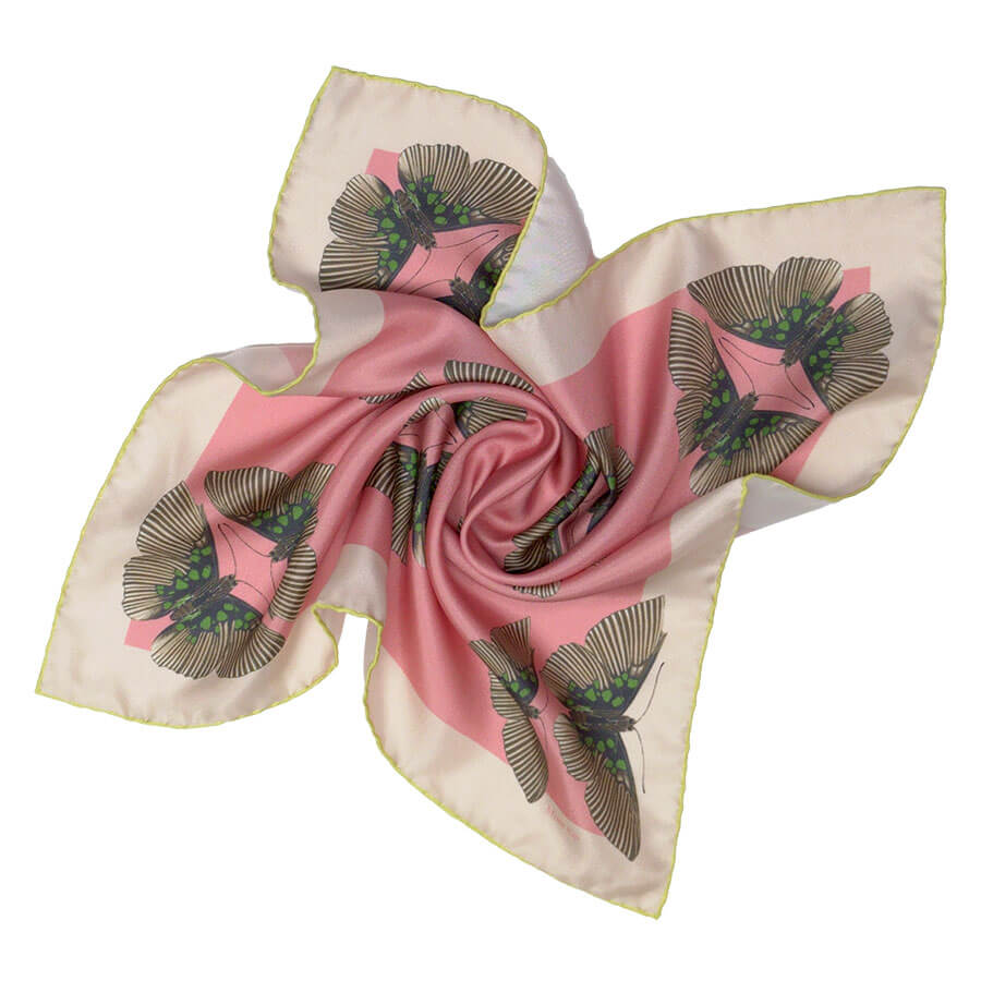 pair of butterflies on pink tone small silk scarf