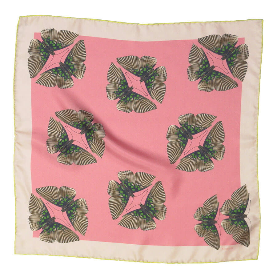 pair of butterflies on pink tone small silk scarf