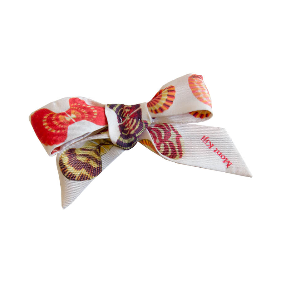 seashell printed off white color silk bow broach