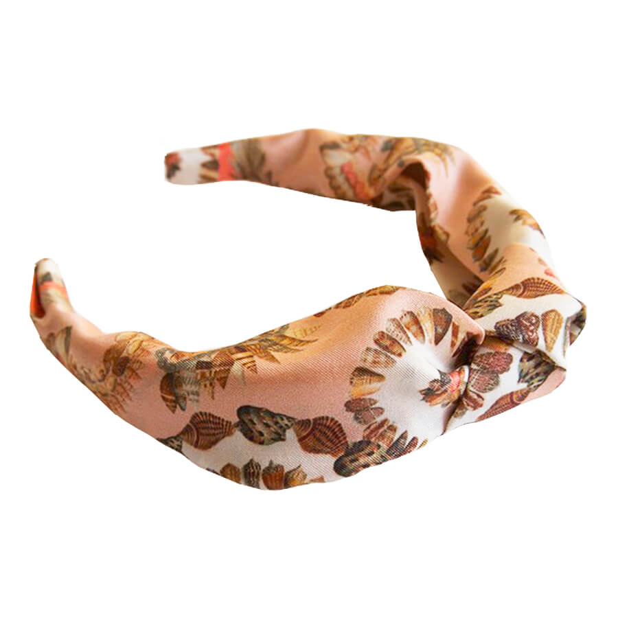 seashell printed peach color silk hairband