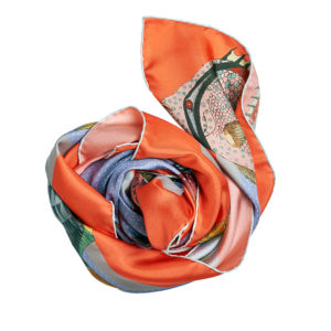 colorful orange printed silk twill scarf bunch