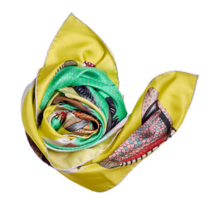colorful green printed silk twill scarf bunch