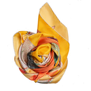 yellow and orange printed silk twill scarf bunch