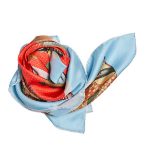 colorful red printed silk twill scarf bunch