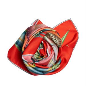 colorful red printed silk twill scarf bunch