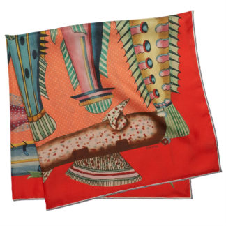 printed red silk twill scarf with exotic fishes folded