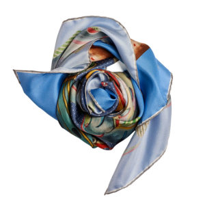 blue printed silk twill scarf bunch