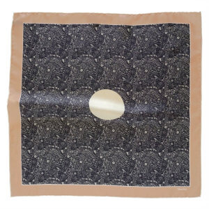 beige and black silk twill pocket square with circle