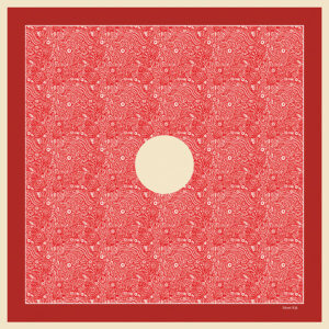 red delicate pocket square with circle in the middle