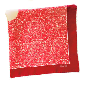 red arabesque pattern silk pocket square folded
