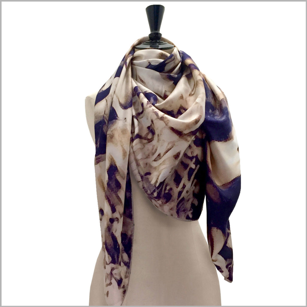 maannequin with oversized printed silk twill scarf