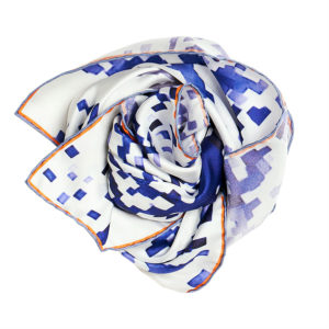 blue and white printed silk twill scarf bunch