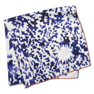 blue printed silk scarf with mosaic flower folded