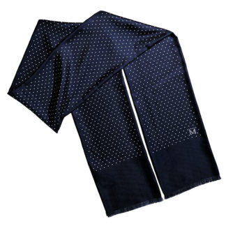 mens navy double silk polka dot scarf with fringes