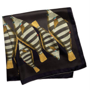 stripy camouflage fish printed dark color folded silk scarf