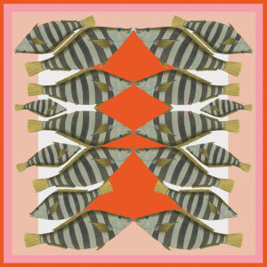pink red stripy camouflage fish printed silk scarf design