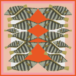 pink red stripy camouflage fish printed silk scarf design