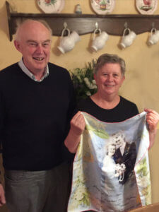 couple with custom made scarf of wedding anniversary