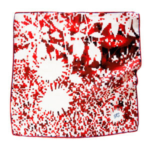 red mosaic flower silk scarf with initial embroidered