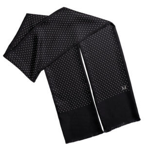 men’s polka dot black silk scarf with fringe