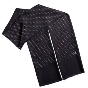 black polka dot printed men’s silk scarf with fringes