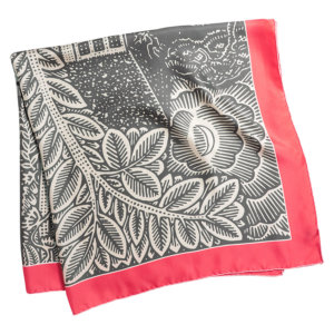 grey and pink arabesque printed silk twill scarf folded