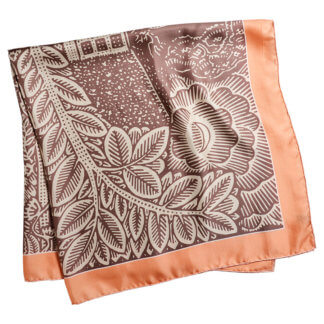 beige and white arabesque printed silk twill scarf folded