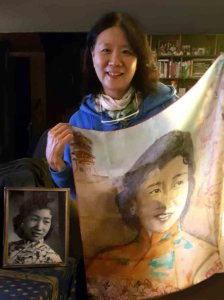 a vintage portrait photo with a scarf of portrait