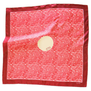 red and cream pocket square with hand embroidered initial