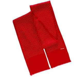 crimson red personalized polka dot men’s scarf with printed name