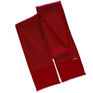 ruby red personalized polka dot men’s scarf with printed name