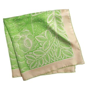 neighborhood printed green and cream silk scarf folded