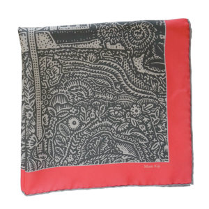 grey and pink arabesque printed silk twill scarf folded