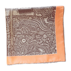 beige and white arabesque printed silk twill scarf folded