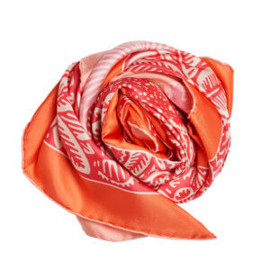 orange and fuchsia white printed twill silk square scarf bundle