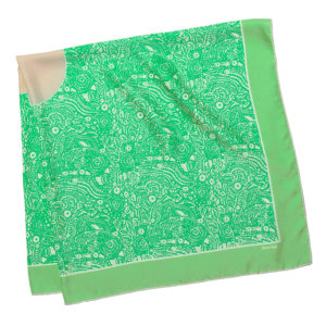 green arabesque silk twill square scarf folded