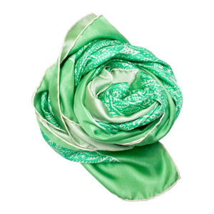 green arabesque printed silk twill scarf bunched