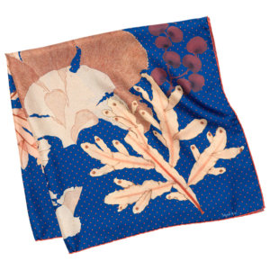 algae printed blue silk scarf folded