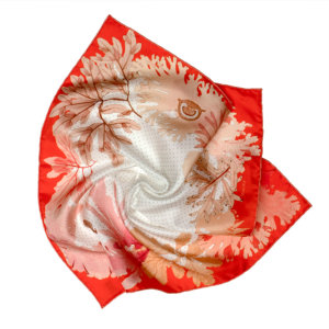 algae with red border printed silk scarf in movement